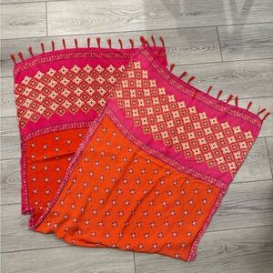 Vibrant Pink and Orange Patterned Scarf with Tassels